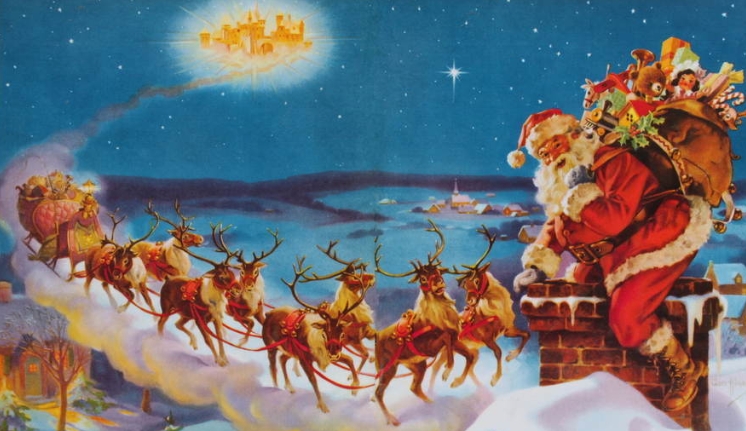 image of santa reindeer and sleigh