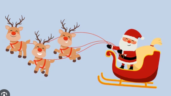 santa sleigh with reindeer clipart