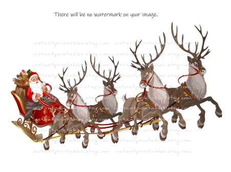 santa flying sleigh clipart