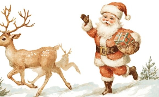 santa claus with reindeer clipart