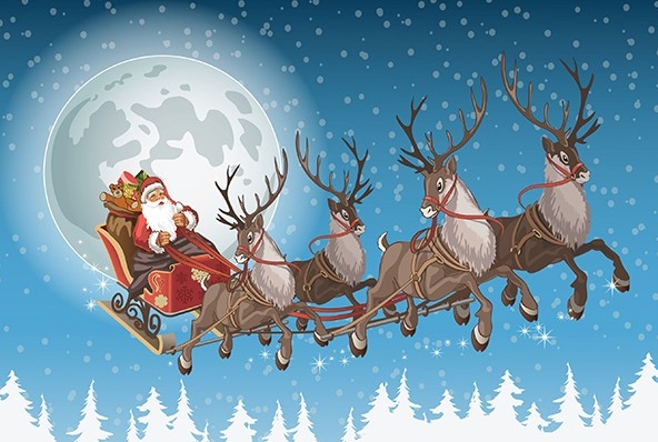 pictures of santa flying in his sleigh